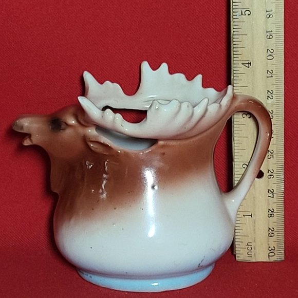 VTG Elk Moose Antlers Ceramic Porcelain Handled Pitcher Creamer Planter Decor - Picture 6 of 13